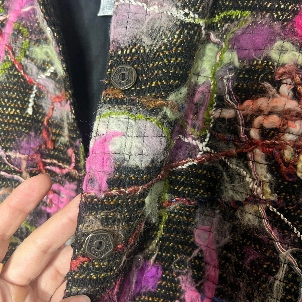 Chico’s Artsy Fuzzy Thread Abstract Unique Jacket Large (2)